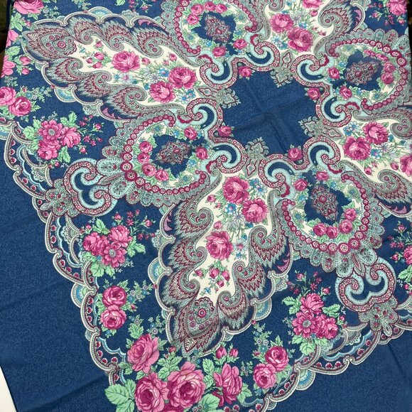 Vintage Italian Scarf | Blue Roses and Paisley Shawl | Made in Italy - Picture 7 of 7
